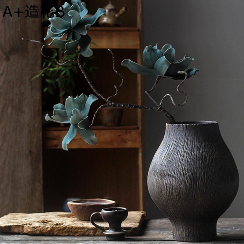 楽天市場】フラワーポート花器 大型 着地花瓶 黒 彫刻 ブラック 手作り