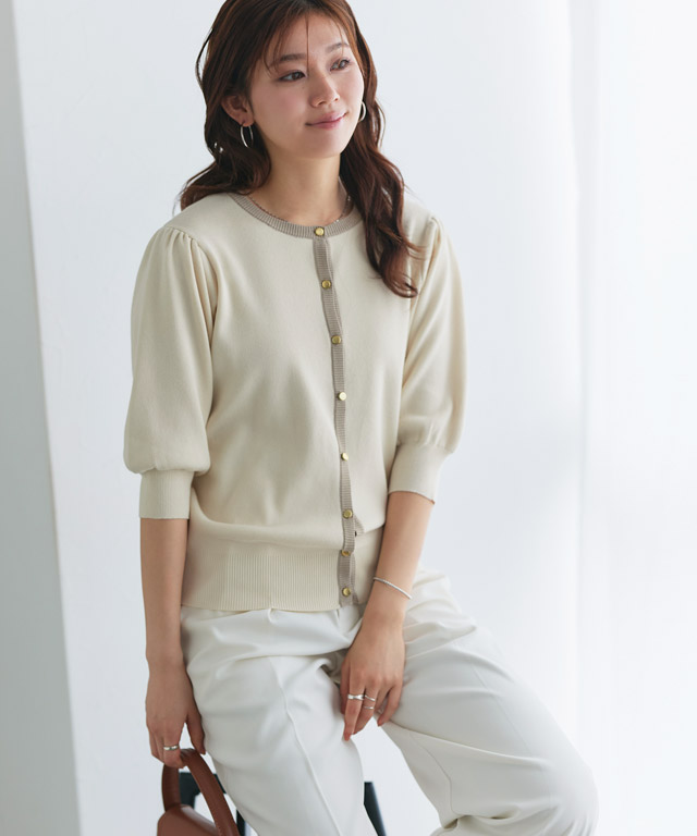 楽天市場】多機能バイカラーパフニットカーディガン ☆ サマーニット