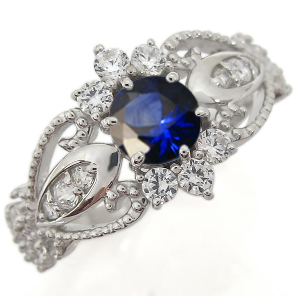 楽天市場】プラチナ サファイア 指輪 アンティーク調 ミル打ち リング