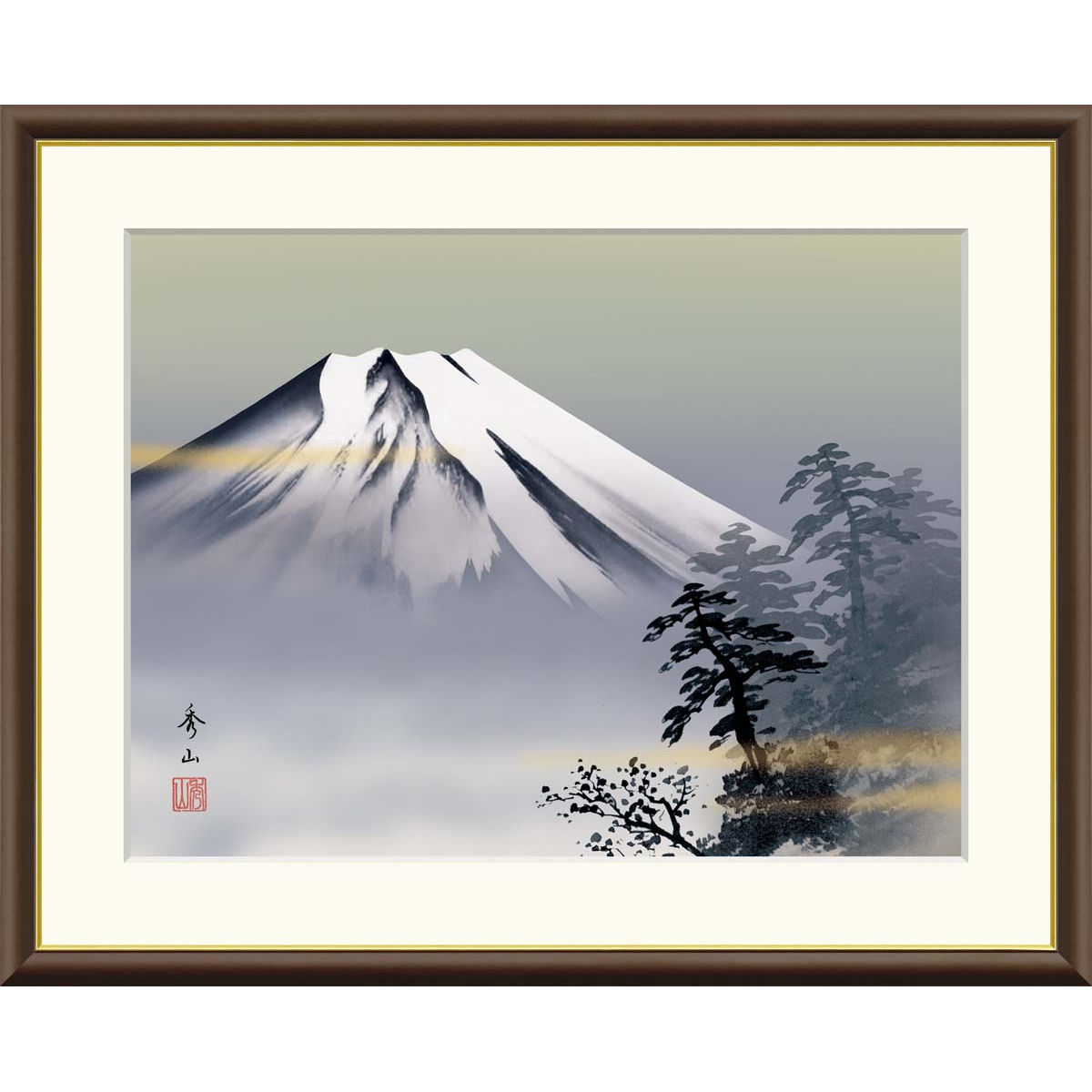 楽天市場】絵画 現代日本画 山水画 富士山 黎明富士 鈴村秀山 額入り