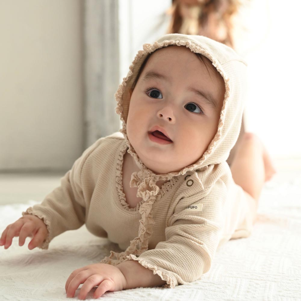 楽天市場】ワッフル ロンパース ボンネット付き 綿100% 無地 シンプル