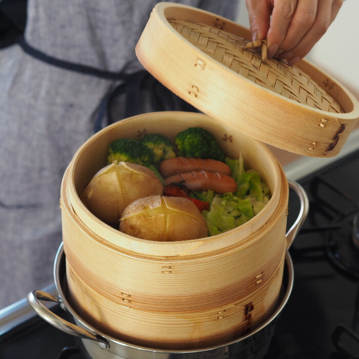 楽天市場】かごや 杉 中華せいろ 21cm 2段 ステンレス鍋付セット