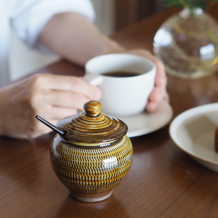 楽天市場】小鹿田焼 小袋窯 1合薬味壺 飴釉飛びかんな / おんたやき
