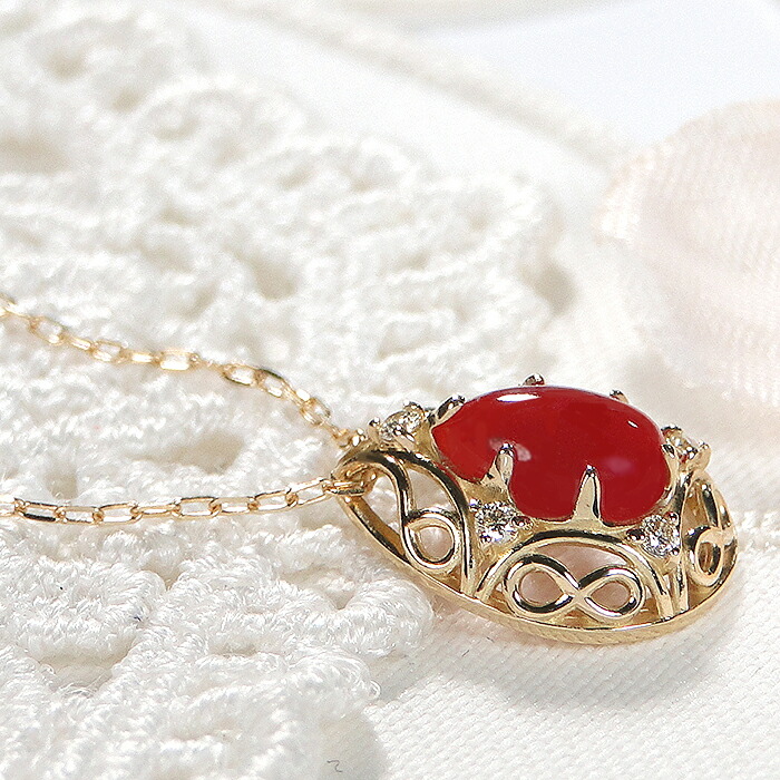 楽天市場】K18 天然 血赤珊瑚 ダイヤモンド ネックレス ペンダント 18
