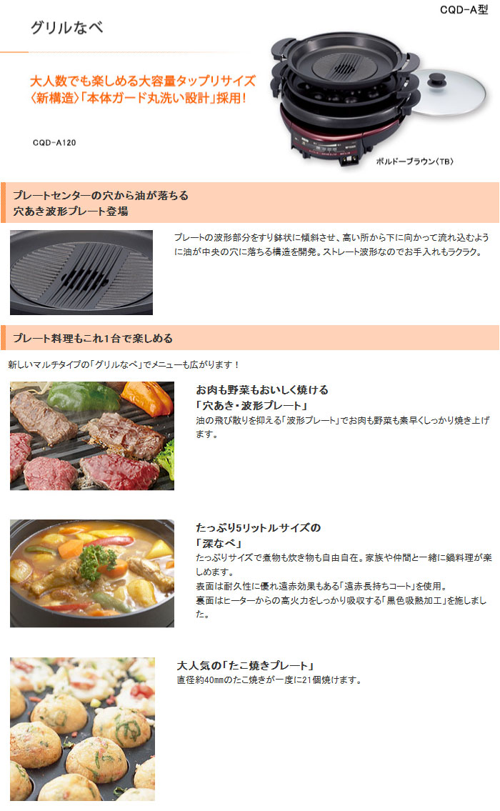 楽天市場】TIGER タイガー グリル鍋 CQD-A120-TB ボルドーブラウン