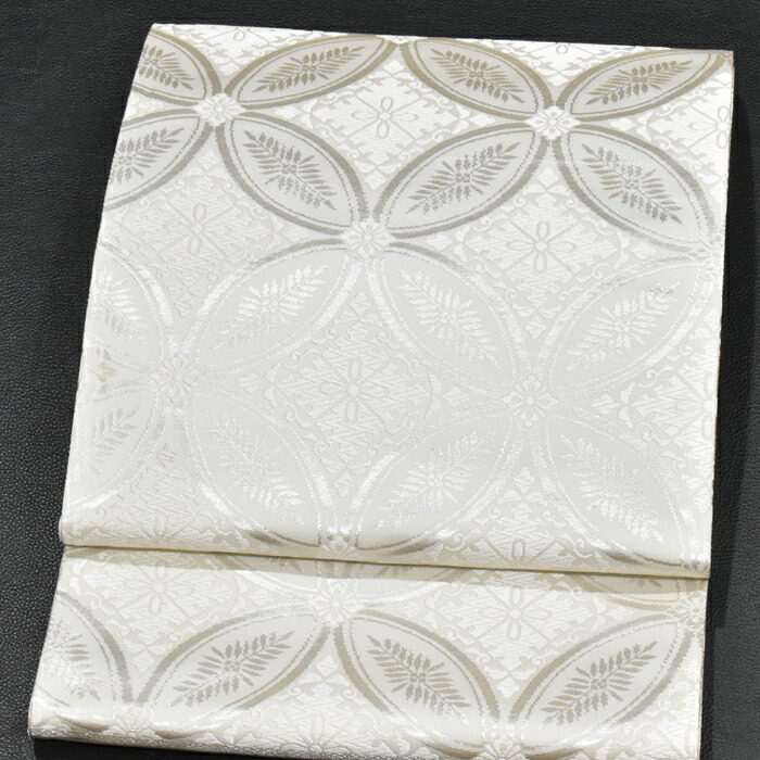 楽天市場】七宝柄 西陣織 白寿苑謹製 西陣袋帯 アイボリー地 白系 銀系