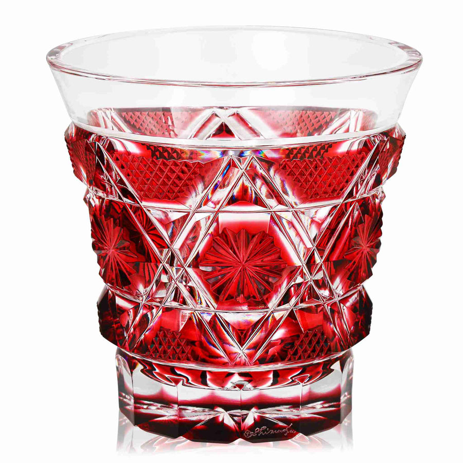 ガラス専門店｜薩摩切子｜島津切子｜冷酒グラス cut01／金赤 – TSUCHI