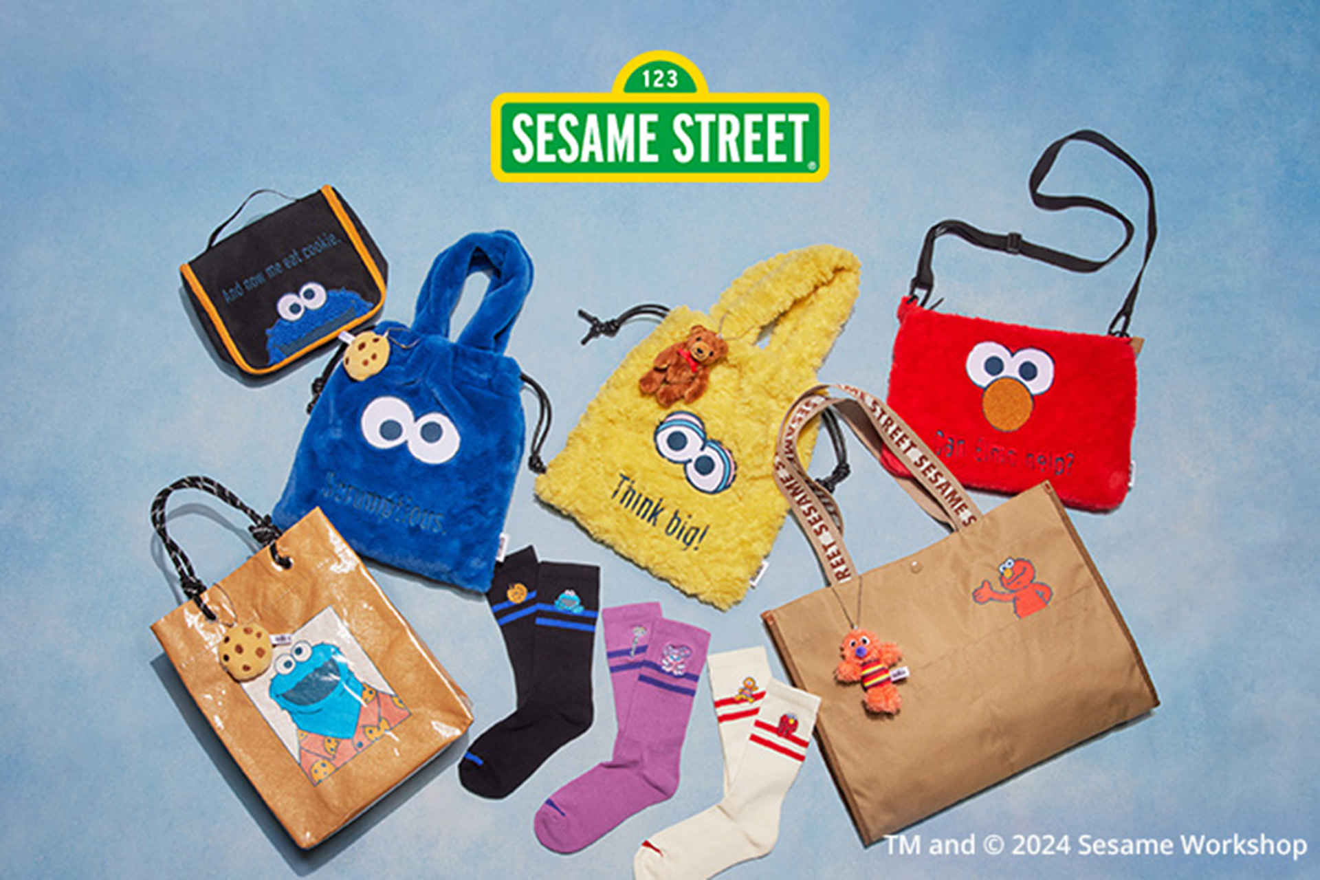 セサミストリート×イア パピヨネ、巾着バッグ/トラベルポーチ/ニット