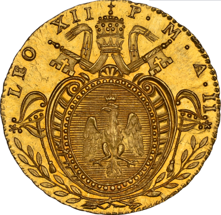 レア度1-R1】イタリア 1824-B年 レオ12世 1ドッピア金貨 NGC-MS64