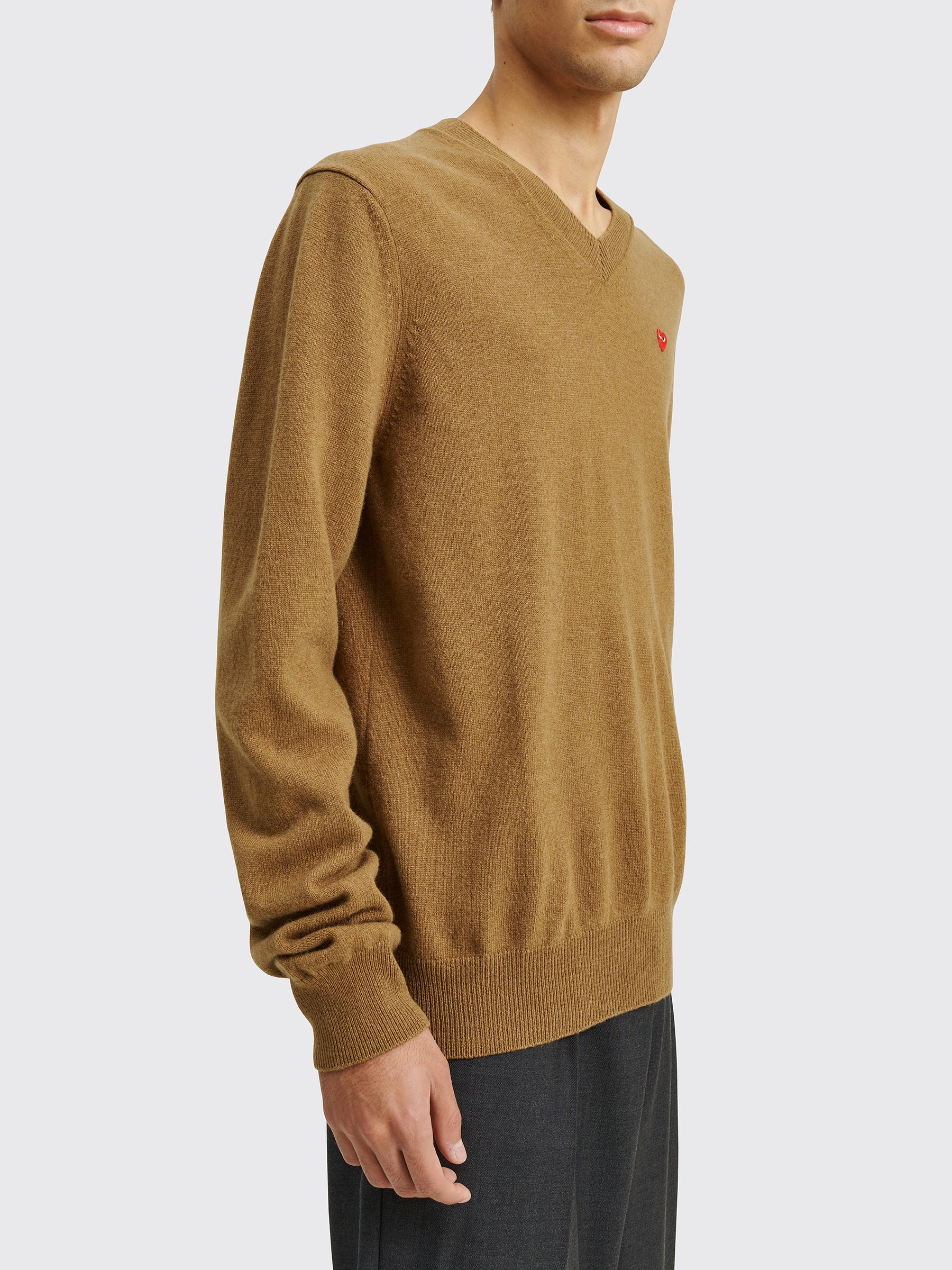 Comme des Garçons Play Mini Heart V-Neck Knit Sweater Brown – Très