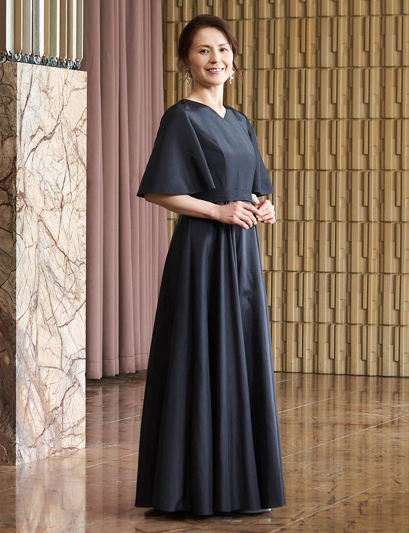 結婚式 母親ドレス ブラック・マザーズドレス タフタAライン MD0510-BK