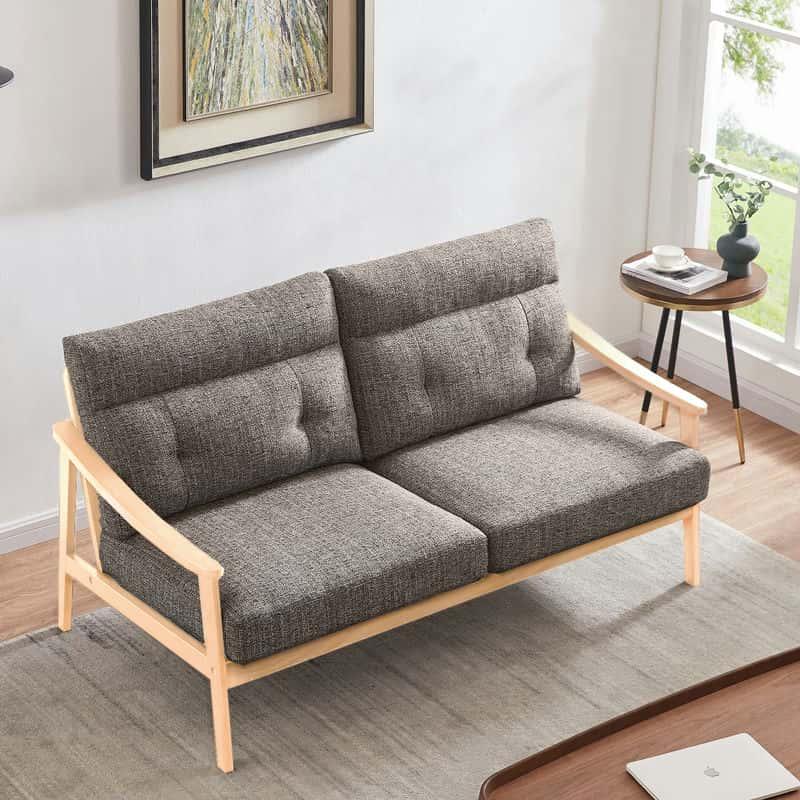 木肘ソファ 3人掛け ファブリック エレガント 肘付き おしゃれ