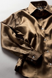 レディースモデル サテンシャツ ブラウン・全36色カラーシャツ【通販