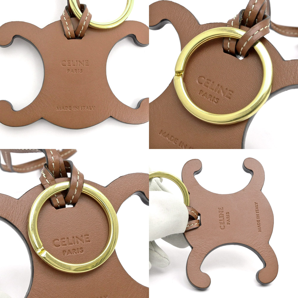 名東】【CELINE】セリーヌ トリオンフ キーリング バッグチャーム タン