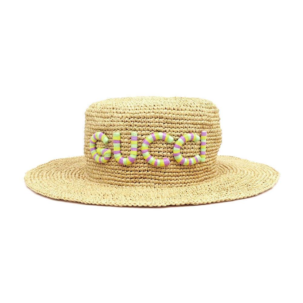名東】【GUCCI】グッチ 麦わら帽子 ストローハット 帽子 Sサイズ 56cm