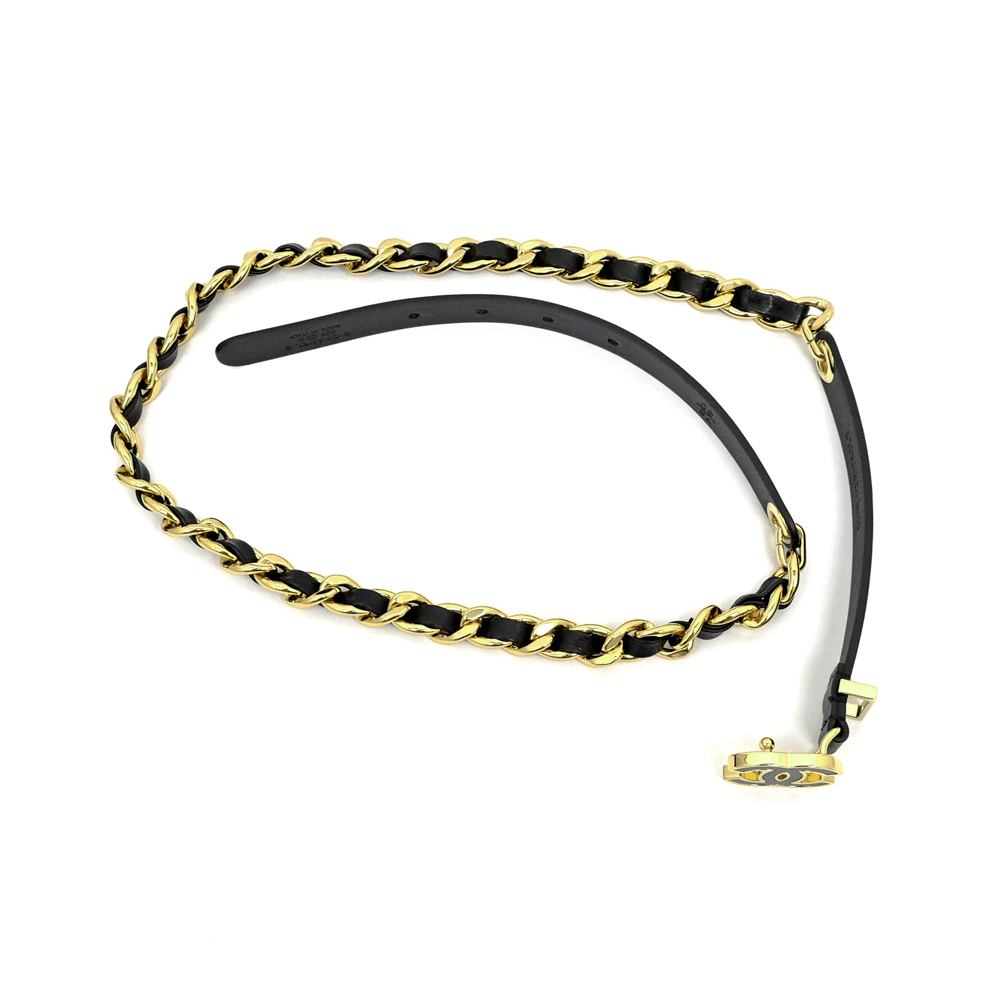 名東】【CHANEL】シャネル チェーンベルト ブラック 黒 ゴールド金具