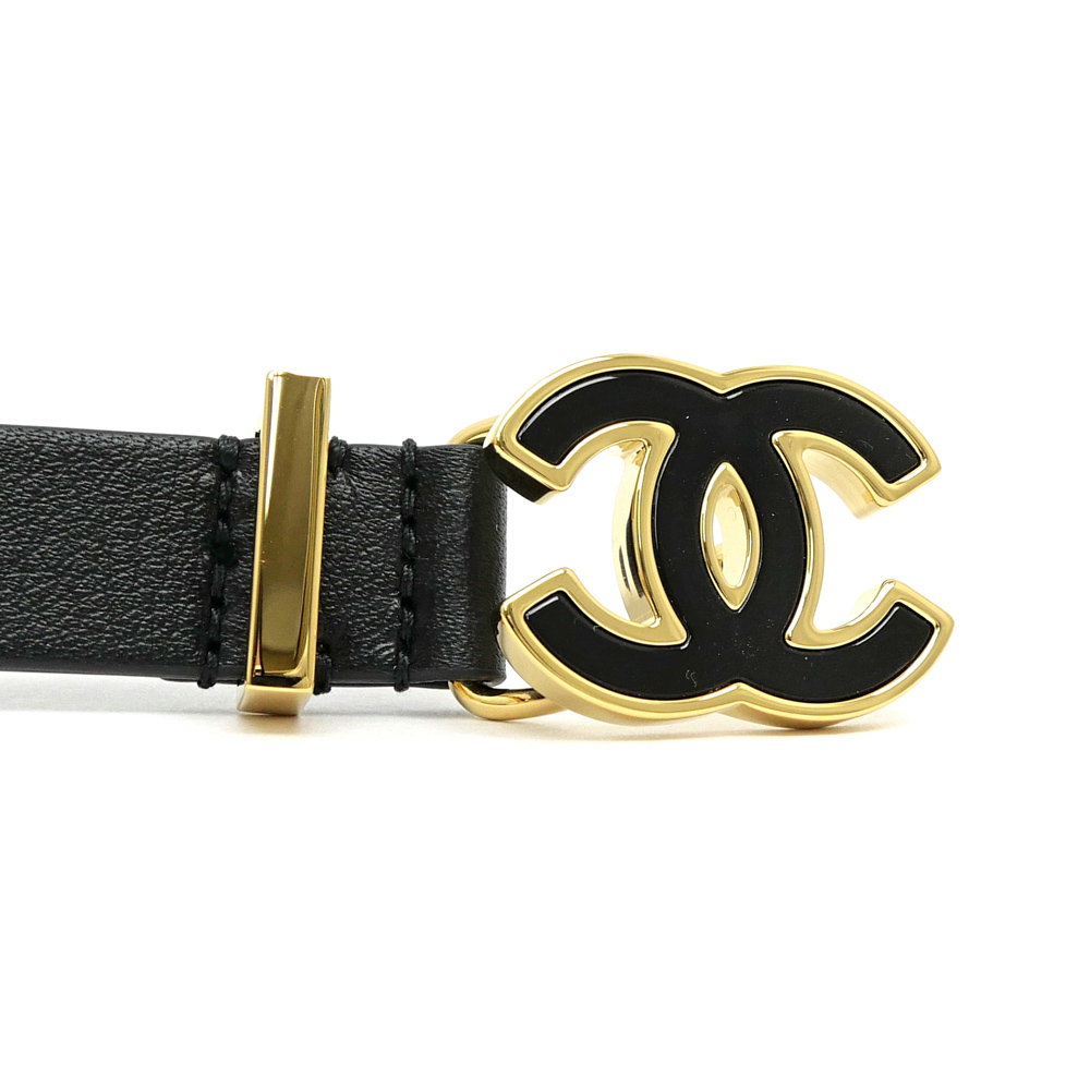 名東】【CHANEL】シャネル チェーンベルト ブラック 黒 ゴールド金具