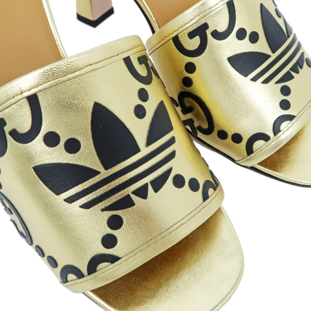 名東】【GUCCI】グッチ アディダス コラボ サンダル ゴールド ブラック