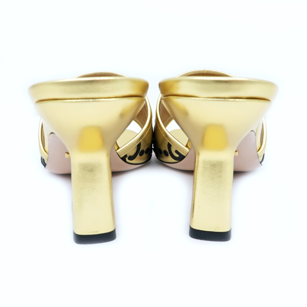 名東】【GUCCI】グッチ アディダス コラボ サンダル ゴールド ブラック