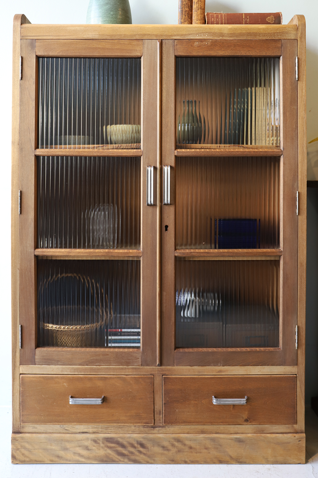 モールガラス キャビネット 食器棚 昭和レトロ ヴィンテージ 古道具