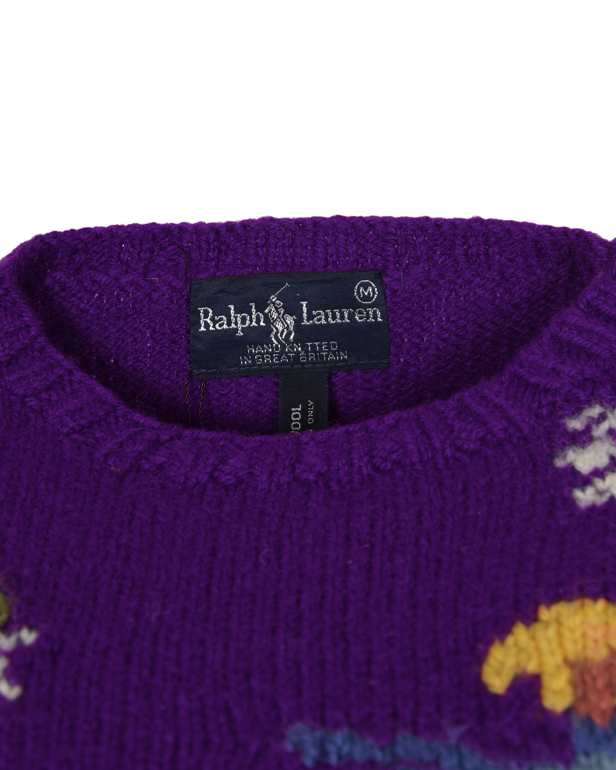 Vintage Ralph Lauren Hand-Knit Wool Purple Sweater with Ice Skater
