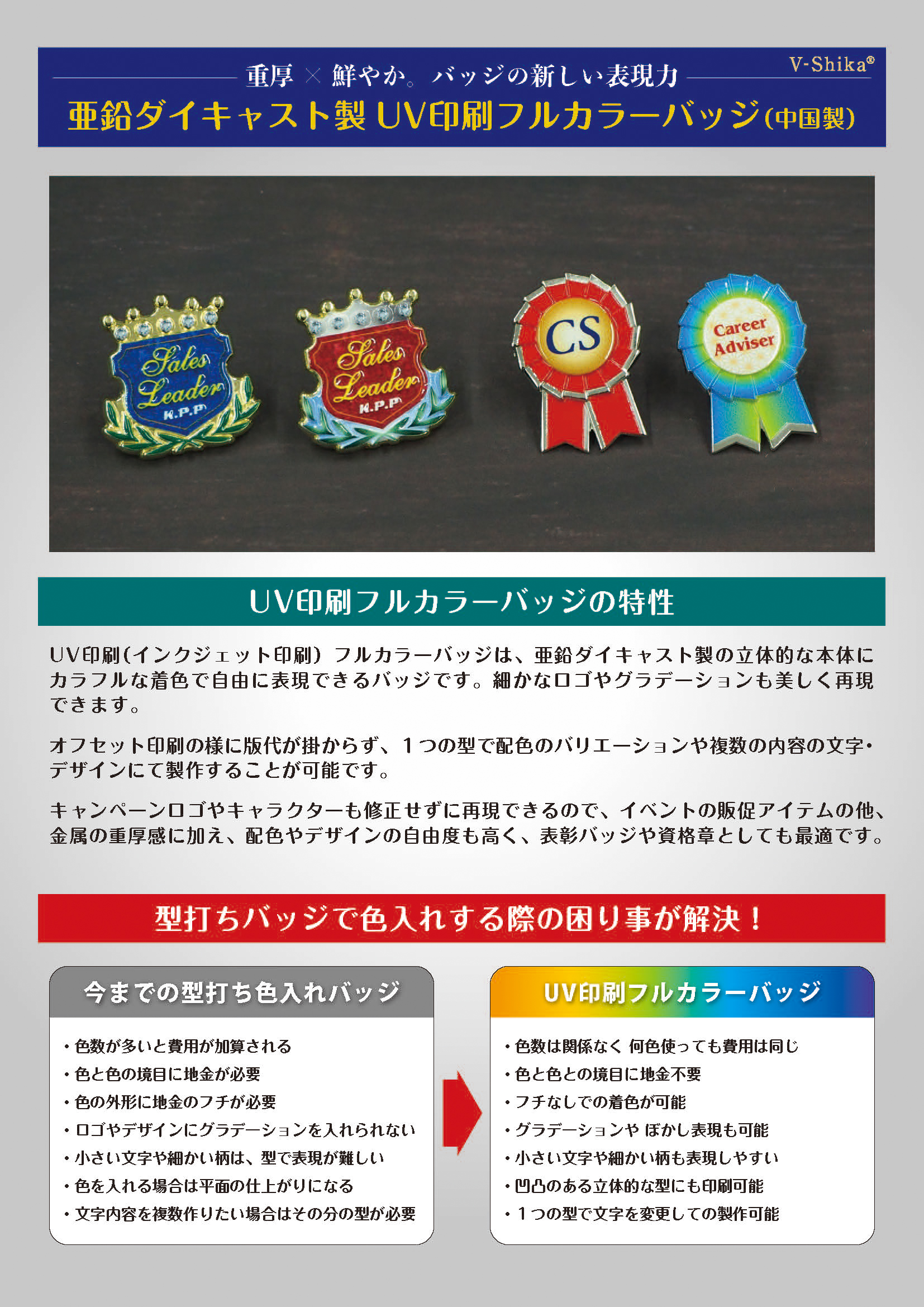 亜鉛ダイキャスト製UV印刷フルカラーバッジ パンフレット - 松下徽章