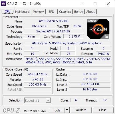 AMD Ryzen 5 8500G @ 4626.47 MHz - CPU-Z VALIDATOR