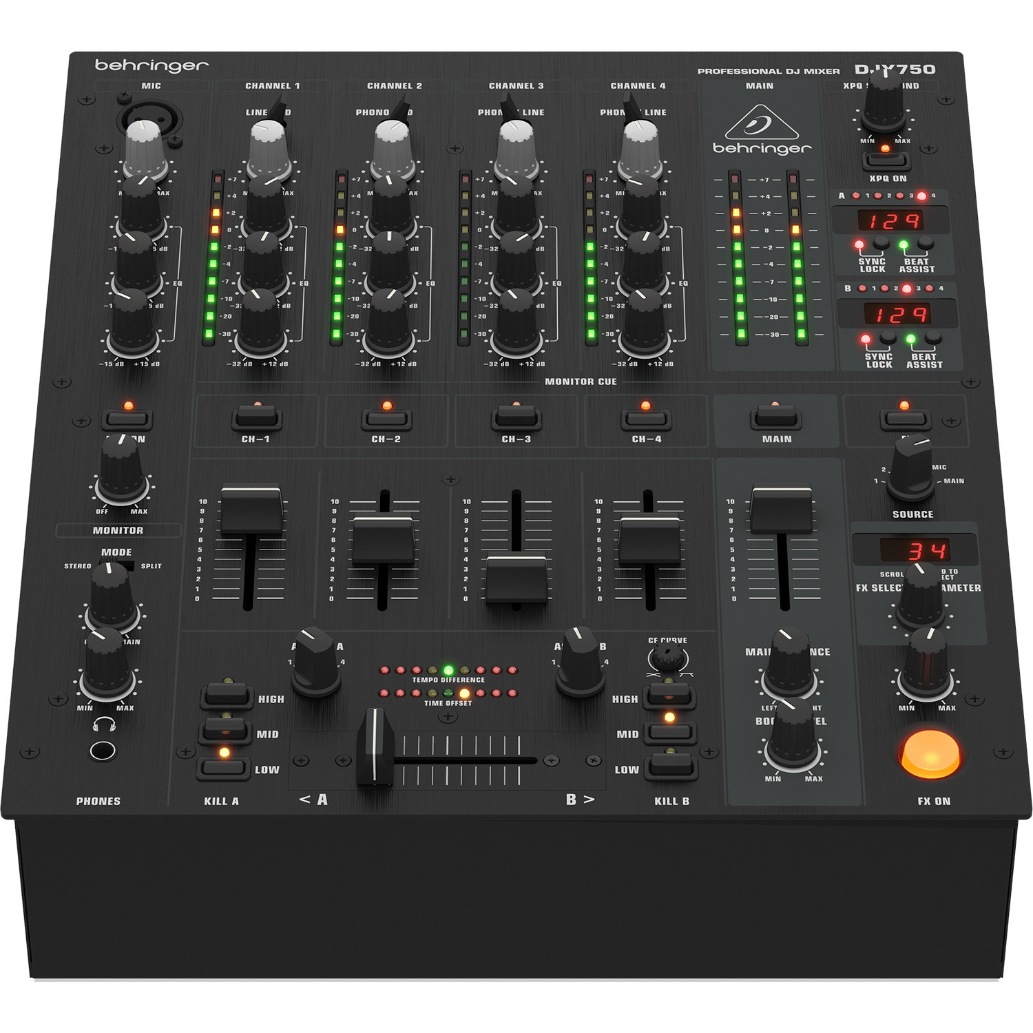 Behringer DJX750 Professional 5-Channel Digital DJ Mixer - Vintage