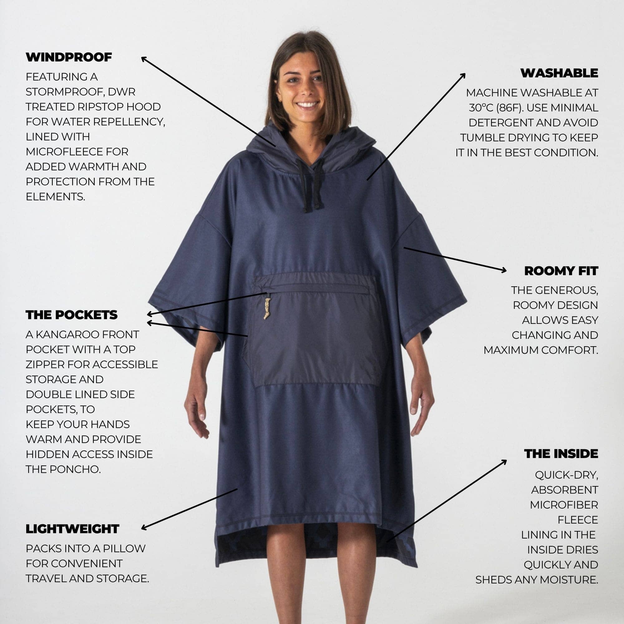 VOITED Micro Fleece Poncho - Ocean Navy/Ethno