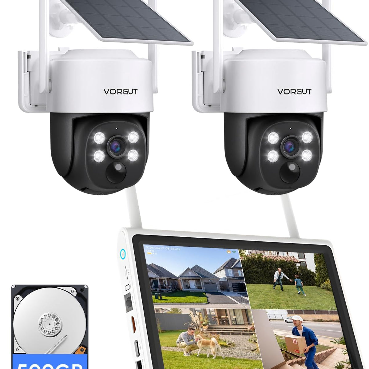 VORGUT 防犯カメラ 屋外 ソーラー 2台セット モニター付き(400万画素