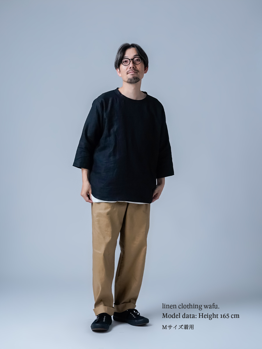 リネントップス】機嫌のいい私を叶える リネン 7分袖 トップス ／ 黒色