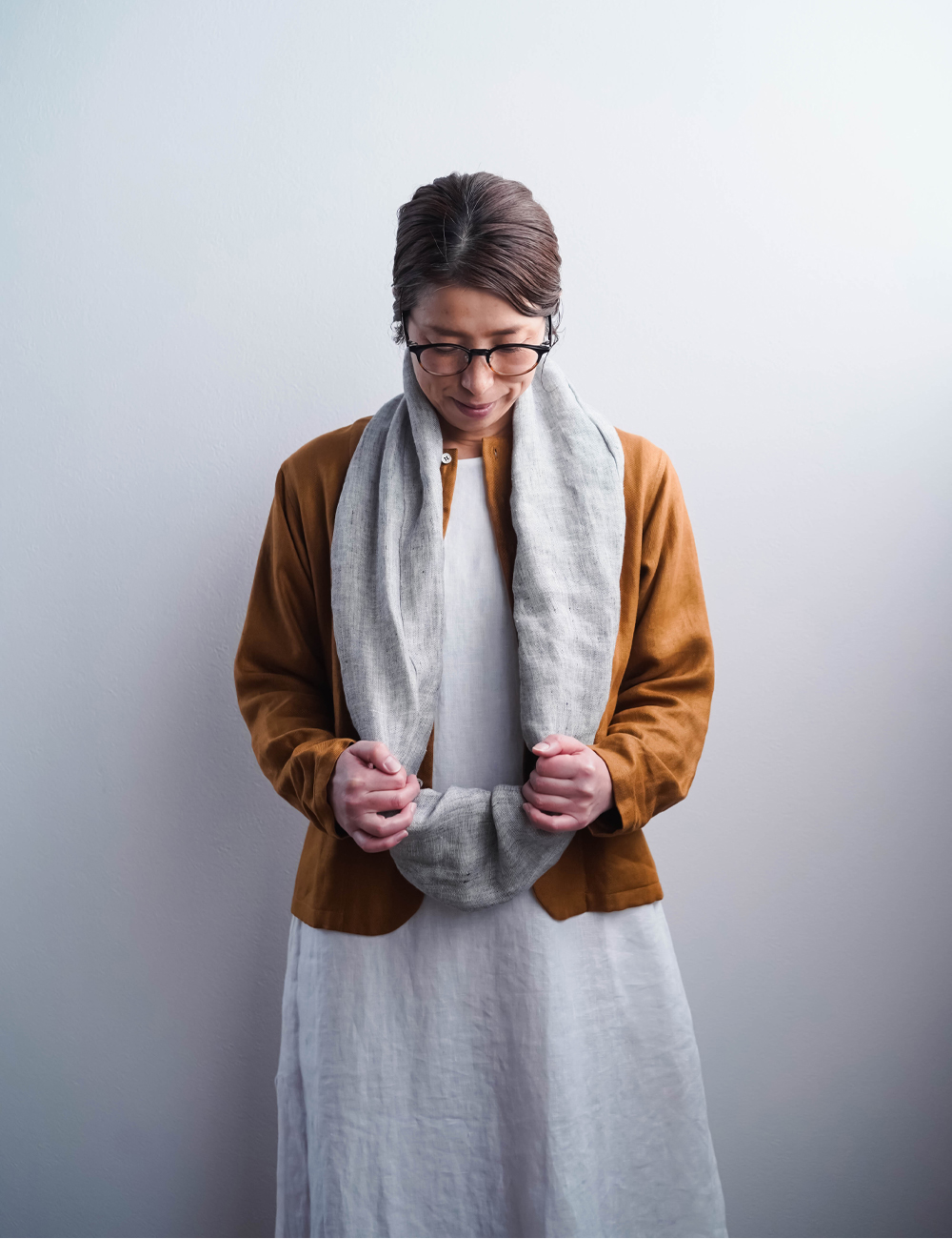 ふわとろ3重リネンガーゼのスヌード】首守（シュシュ）/杢グレー z005d