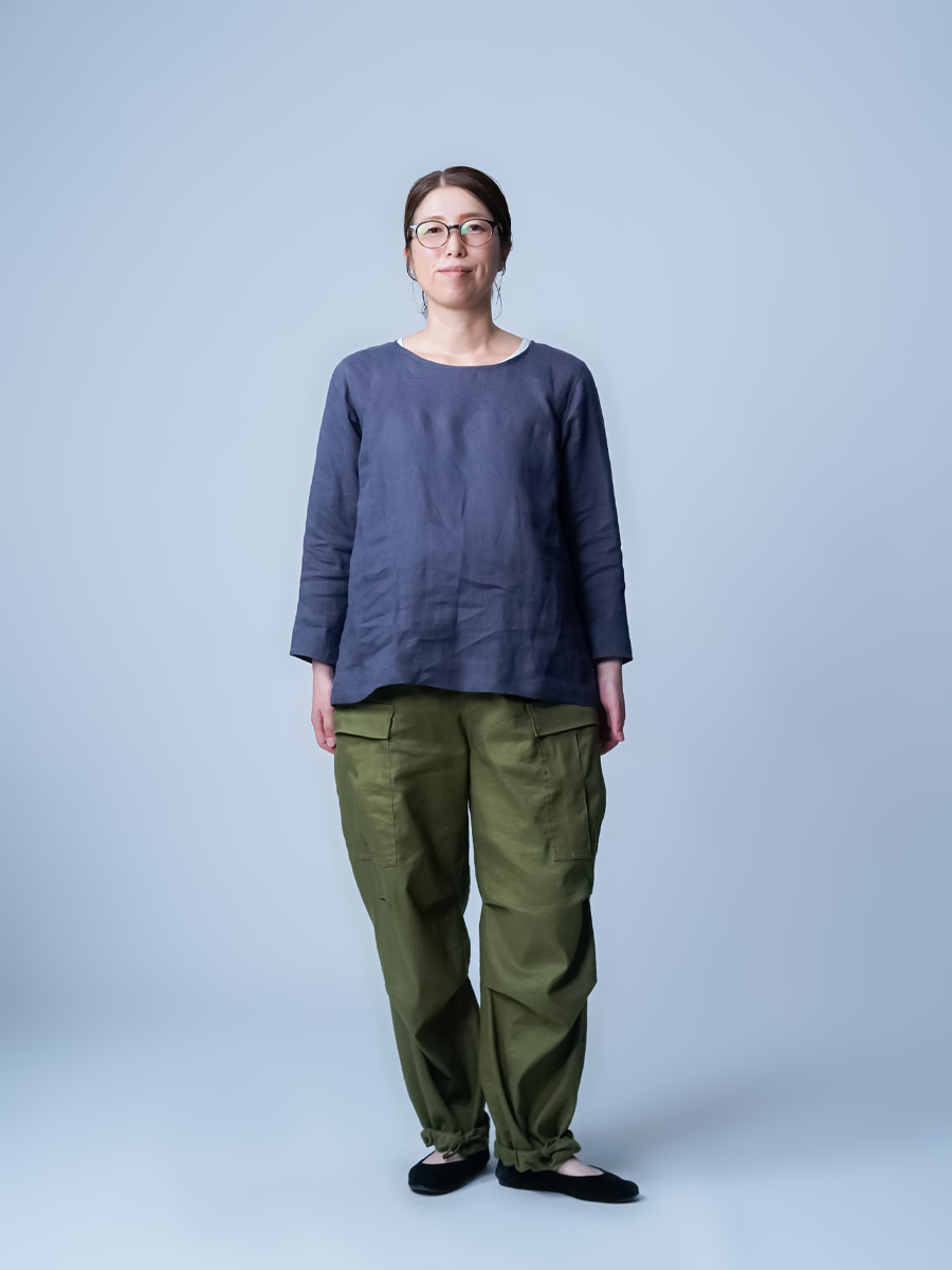 リネントップス】軽く やわらかい 快適なトップス ／ 藍墨茶 p012a-isc1