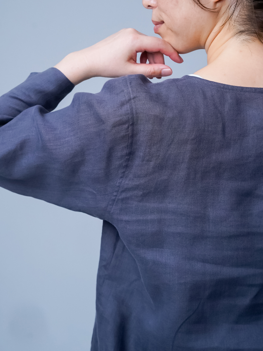 リネントップス】軽く やわらかい 快適なトップス ／ 藍墨茶 p012a-isc1