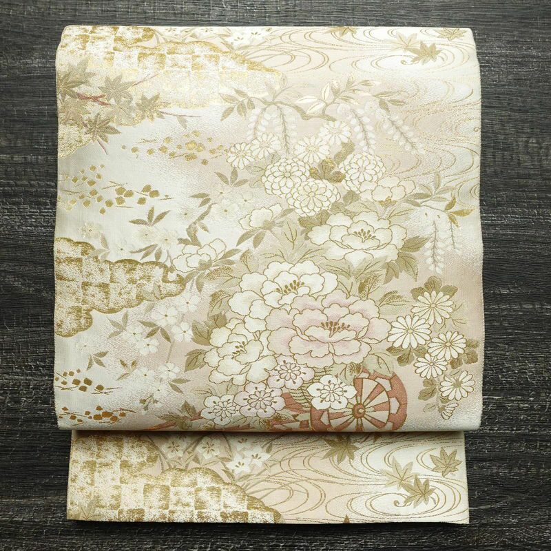 袋帯 佐賀錦 全通柄 フォーマル用 正絹 雲柄 箔 金糸 帯 ピンク | 全通