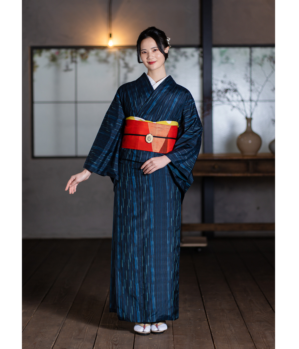 正絹小紋 濃紺(紬) 京都 着物レンタル | 和凛