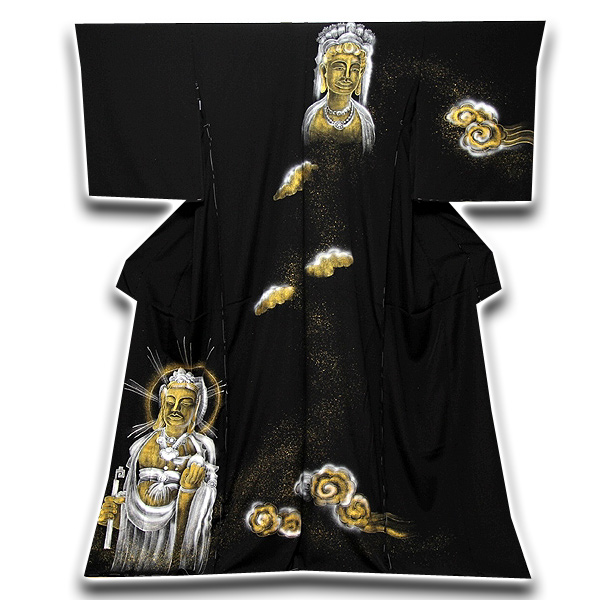 観音様」 金彩加工 銀彩加工 黒地 訪問着