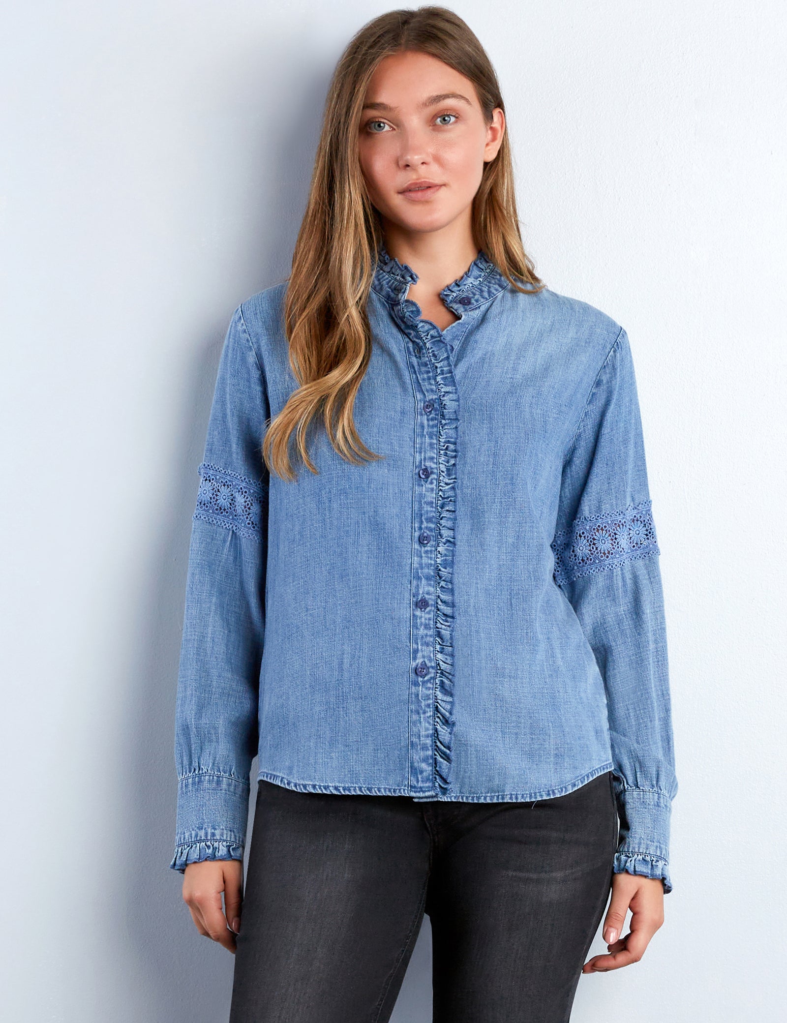 Women's Melody Button-Front Ruffle Shirt – Wash Lab – washlabshop