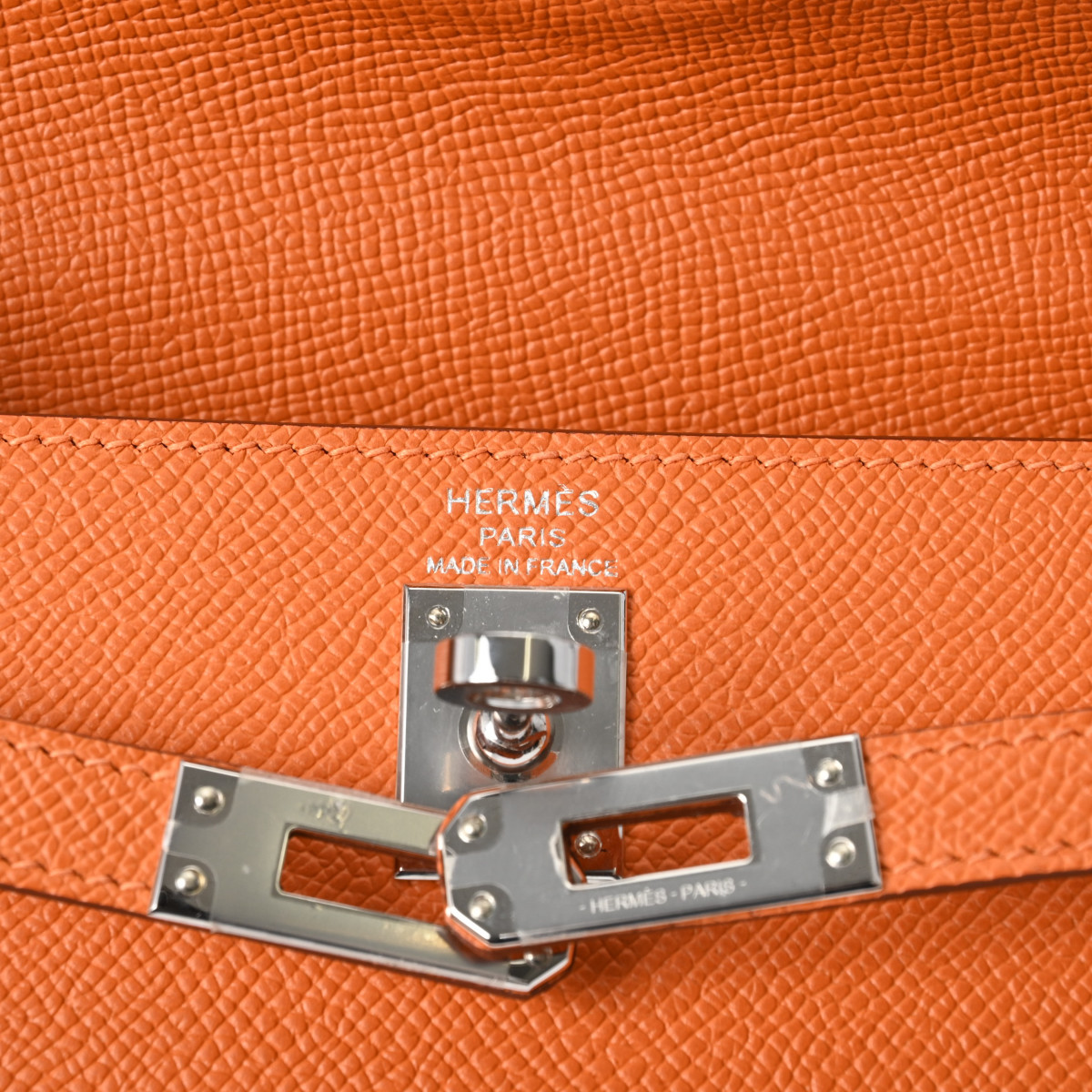 エルメス ケリー 25 外縫い オレンジ/パラジウム金具 ヴォーエプソン