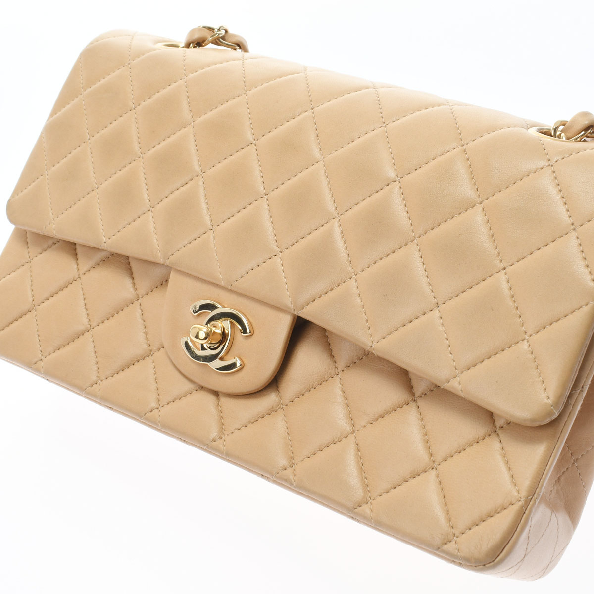 マトラッセ Wフラップチェーンショルダー25 ベージュ/ゴールド金具