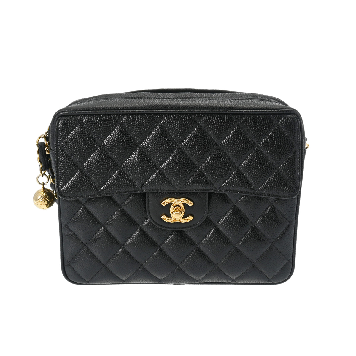 シャネル チェーンショルダー ブラック キャビアスキン レディース