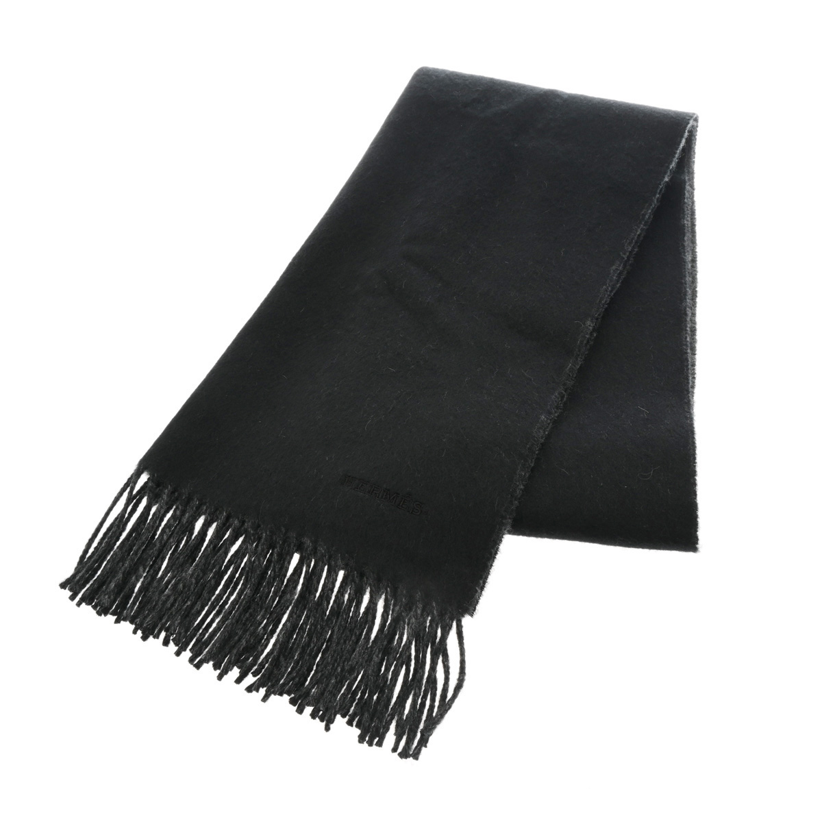 エルメス カシミヤマフラー レクトヴェルソ ブラック/フランネルグレー