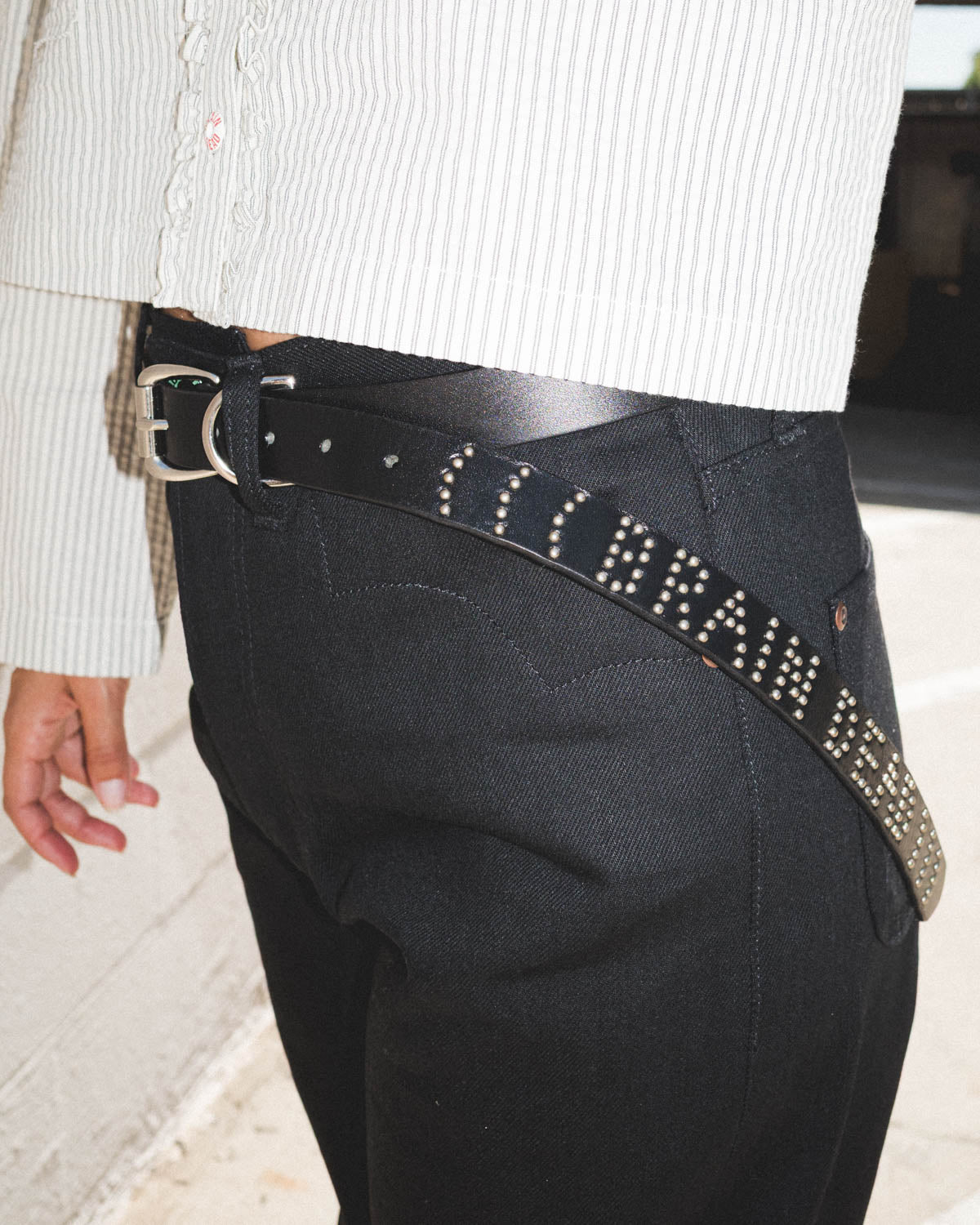 Brain Dead x Hollywood Trading Co Studded Skinny Belt - Black