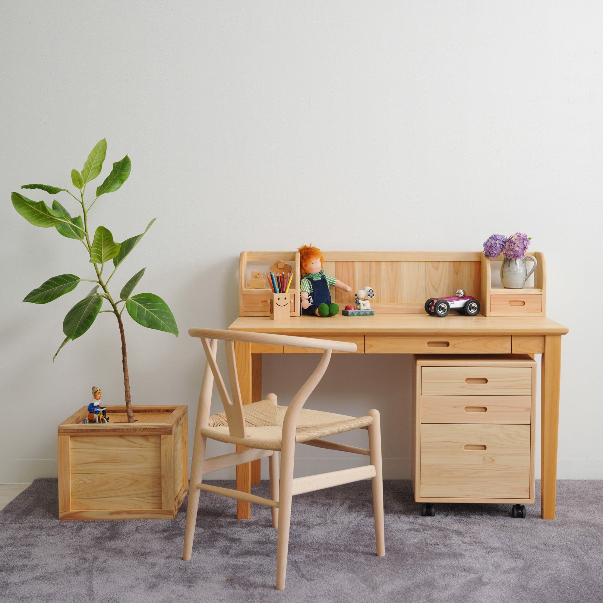 木製学習机 卓上部オープンシェルフ付き 日本製 山梨引きとり あるいは