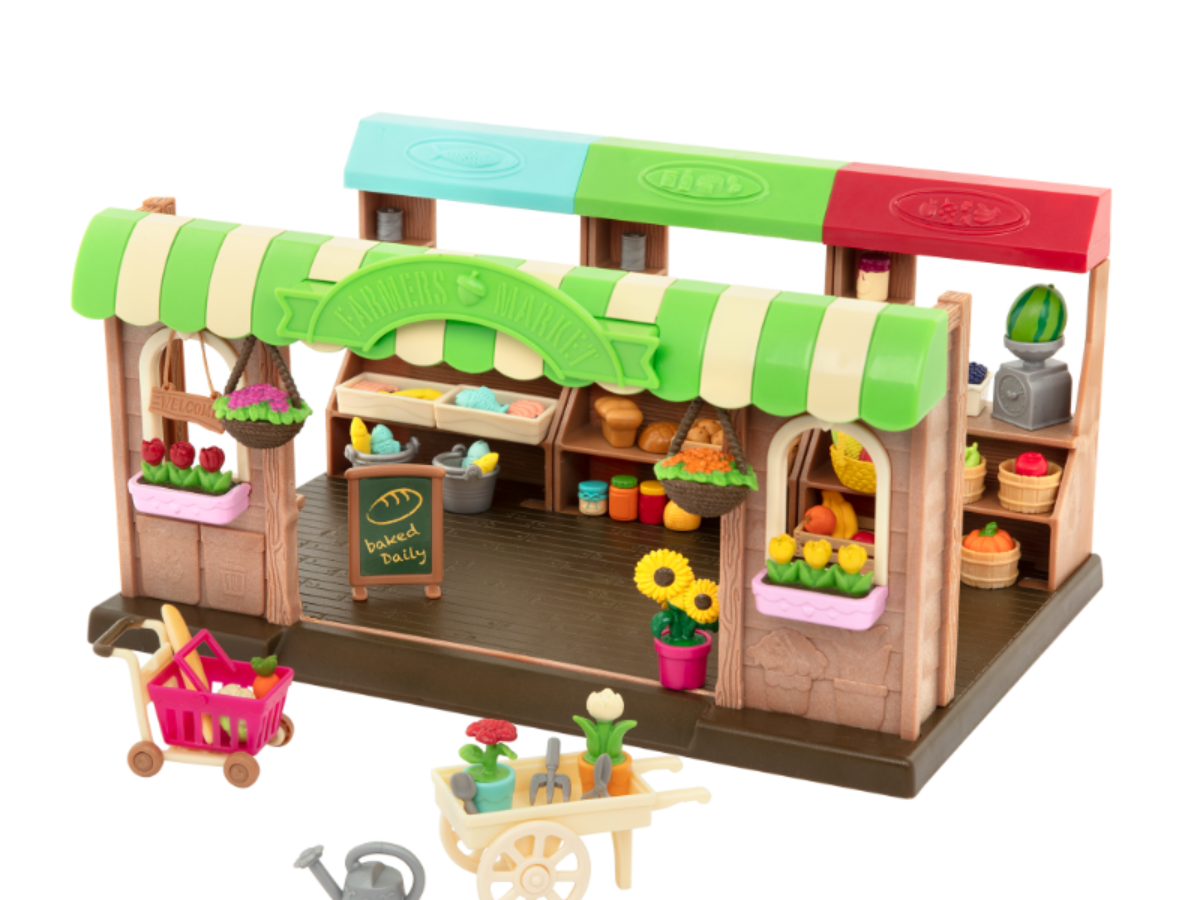 Hoppin' Farmers Market | Shop Playset with Toy Food | Li'l Woodzeez