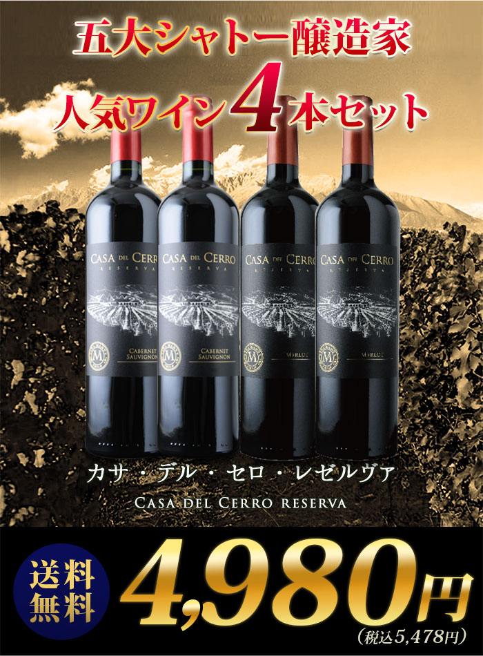 五大シャトー醸造家ワイン4本セット（赤4本）送料無料 赤ワインセット