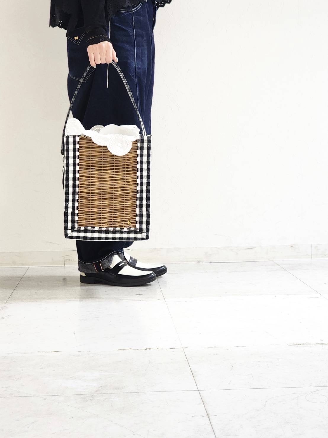 ebagos エバゴス ギンガム・ワンハンドルトート M