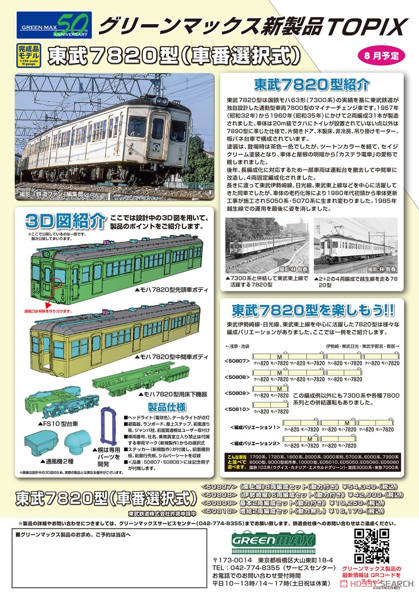 東武7820型 (車番選択式) 基本2両編成セット (動力付き) (基本・2両