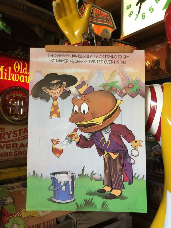 70s Vintage McDonalds Poster Sign Hamburglar & Mayor McCheese