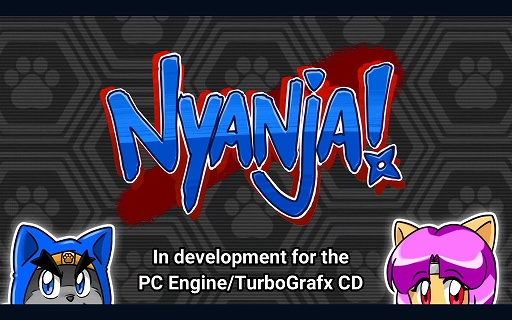 1990年代日本アニメ風の猫忍者が活躍する，懐かしい一画面アクション